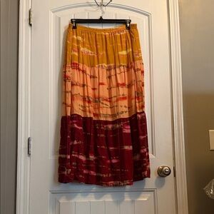Cato Tiered Maxi Skirt - Yellow, Peach & Burgundy
